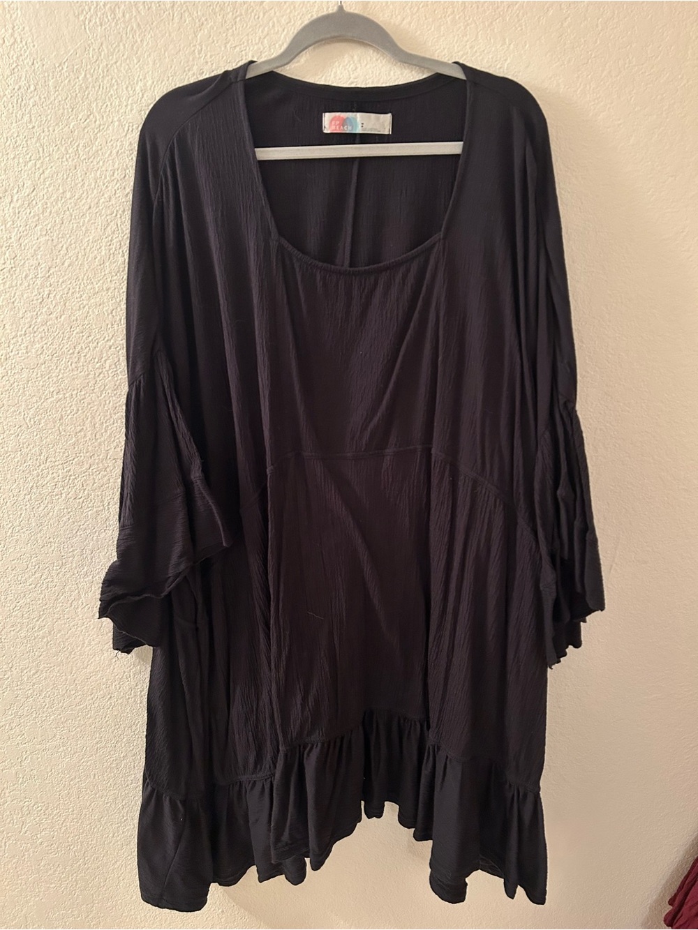 Free People Flowy Black Ruffle-Hem Tunic Top